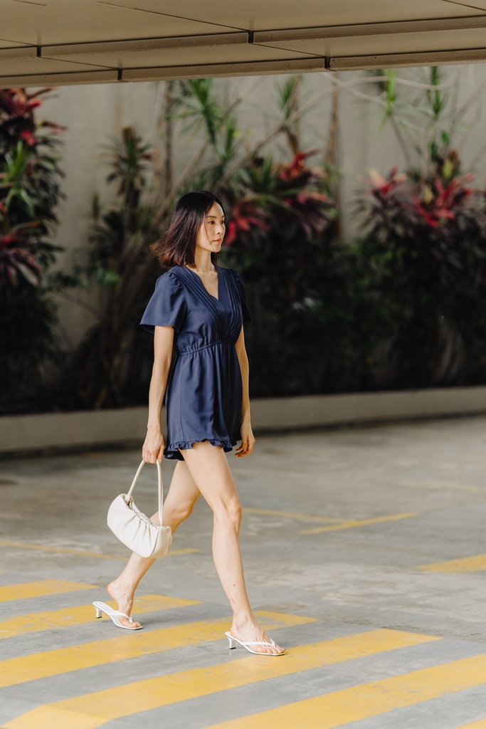 Abel Pleated Romper in Navy (XS)
