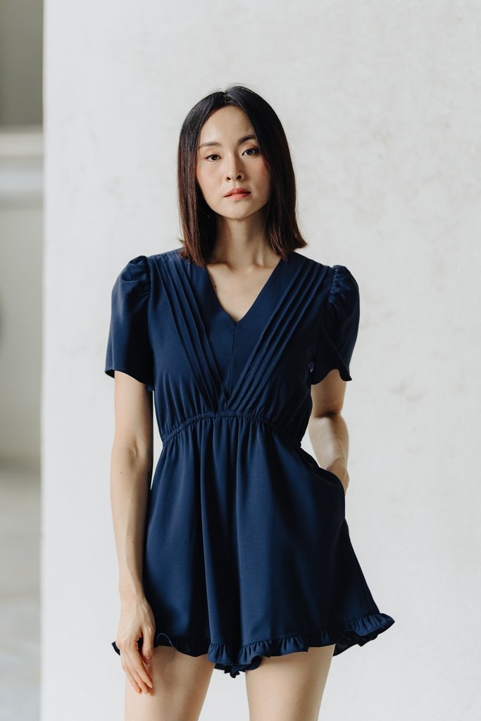 Abel Pleated Romper in Navy (XS)