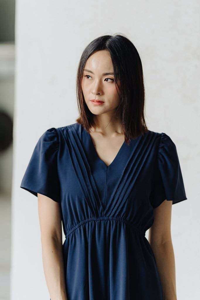 Abel Pleated Romper in Navy (XS)