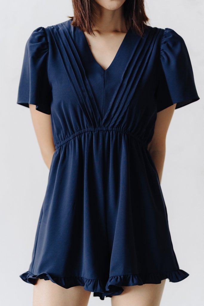 Abel Pleated Romper in Navy (XS)