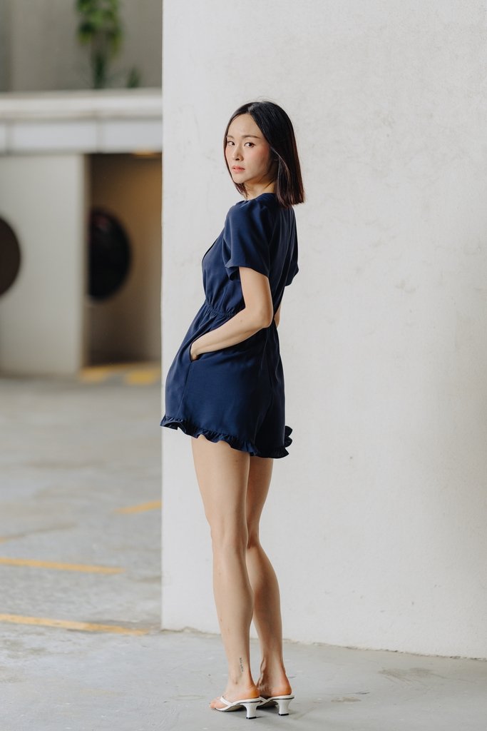 Abel Pleated Romper in Navy (XS)