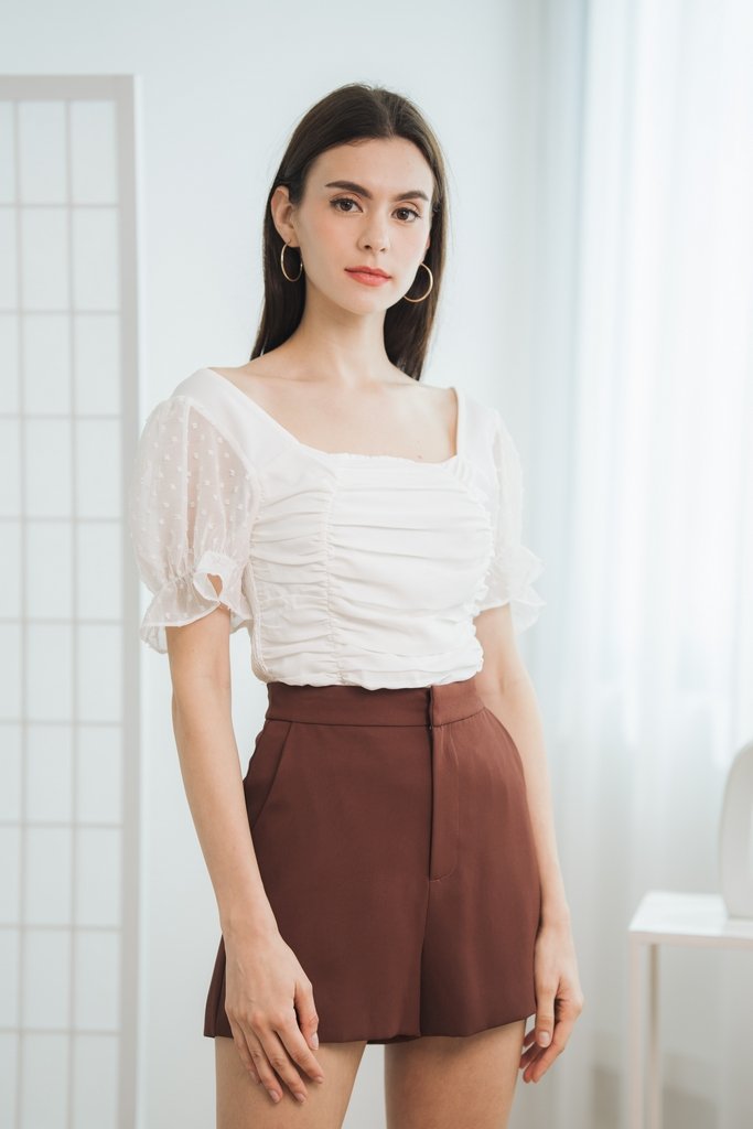 Arianna Ruched Smocked Back Top in White (XS)