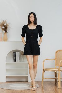 Kendall Pocket Romper in Black (XS)