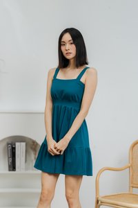 Kieva Smocked Waist Cotton Dress in Teal (L)