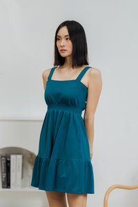 Kieva Smocked Waist Cotton Dress in Teal (L)