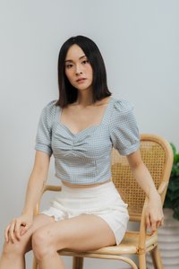 Jadri Checkered Crop Top in Blue (XS)