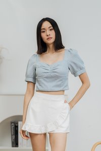 Jadri Checkered Crop Top in Blue (XS)