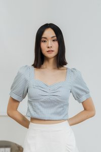 Jadri Checkered Crop Top in Blue (XS)