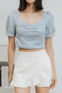 Jadri Checkered Crop Top in Blue (XS)