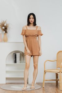 June Cold Shoulder Romper in Brown