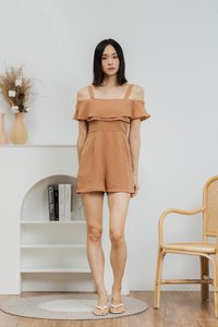 June Cold Shoulder Romper in Brown