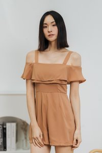 June Cold Shoulder Romper in Brown