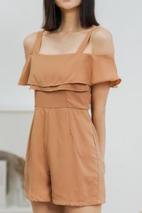 June Cold Shoulder Romper in Brown