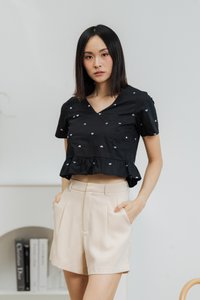 Gigi Hearts Embroidered Top in Black (XS)