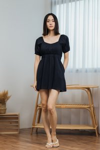 Remy Ruched Dress Romper in Navy (XS)