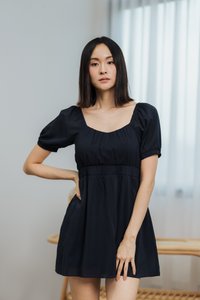 Remy Ruched Dress Romper in Navy (XS)