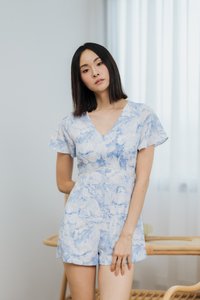Blair Abstract Empire Waist Romper in Blue (XS)