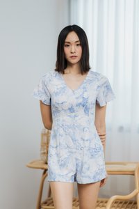 Blair Abstract Empire Waist Romper in Blue (XS)