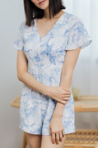 Blair Abstract Empire Waist Romper in Blue (XS)