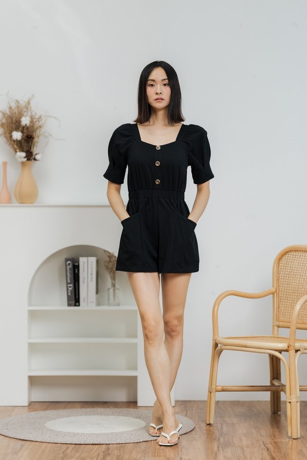 Kendall Pocket Romper in Black (XS)