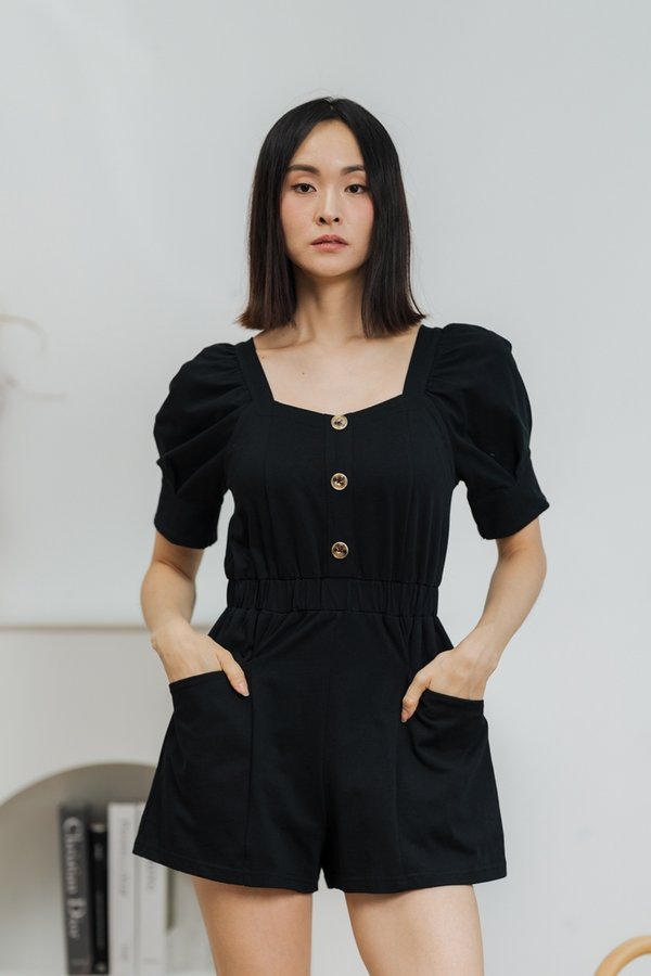 Kendall Pocket Romper in Black (XS)