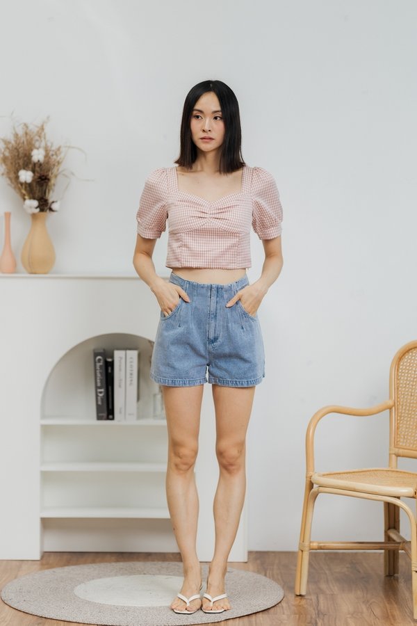 Jadri Checkered Crop Top in Mauve Pink (XS)