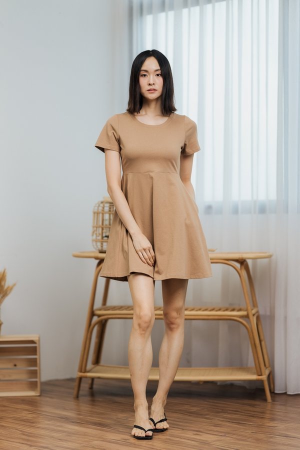 Eleni Cotton Skater Dress in Brown (XS)