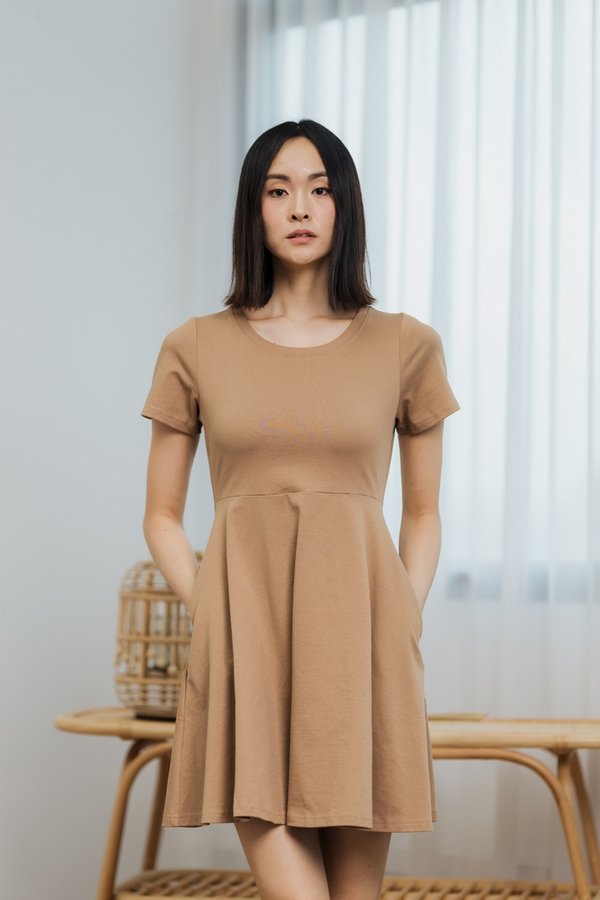 Eleni Cotton Skater Dress in Brown (XS)