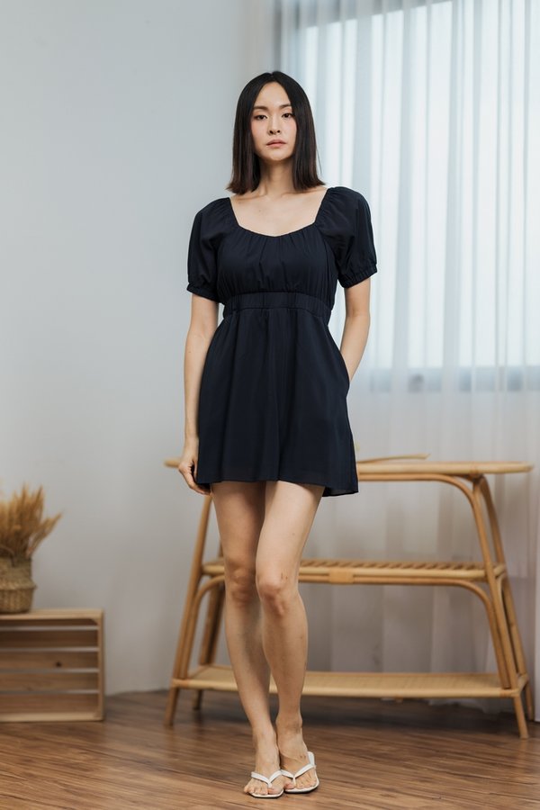Remy Ruched Dress Romper in Navy (XS)