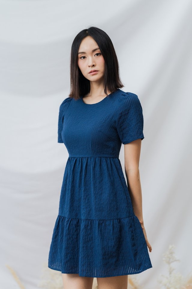 Cassan Drawstring Denim Dress in Blue