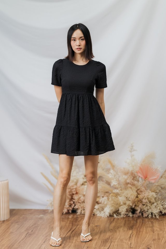 Faya Textured Dropwaist Dress in Black