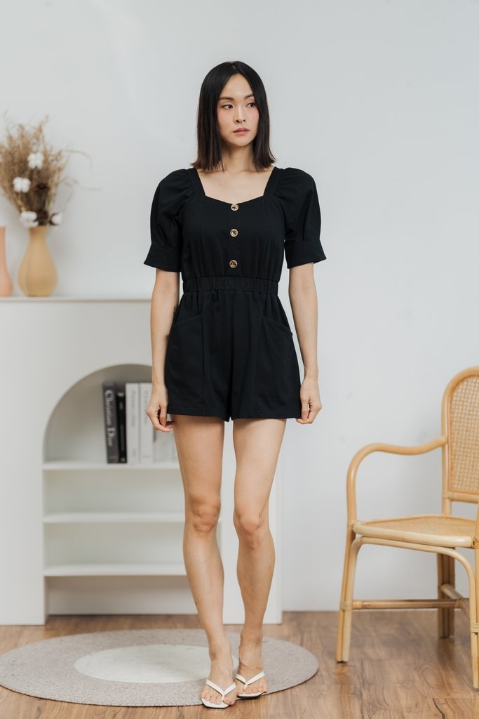 Kendall Pocket Romper in Black (XS)