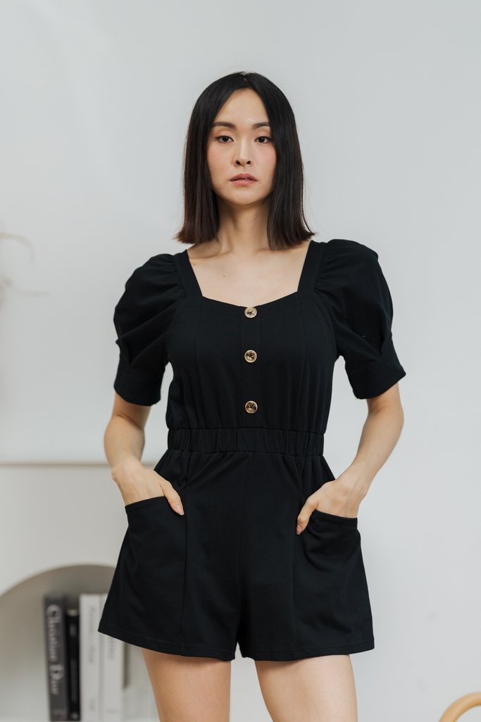 Kendall Pocket Romper in Black (XS)