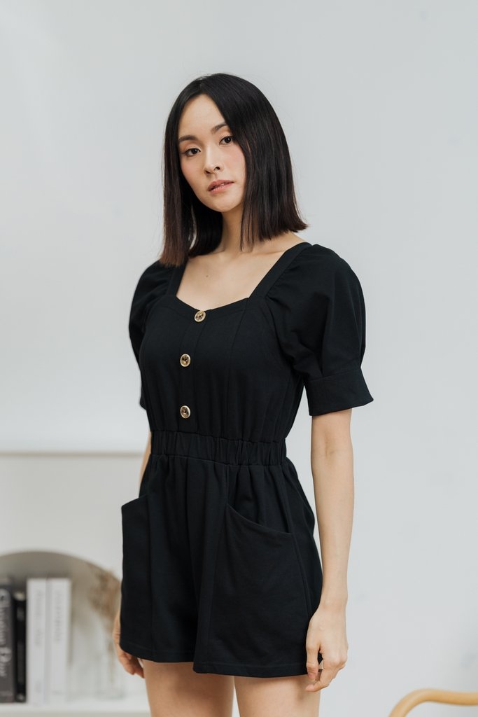Kendall Pocket Romper in Black (XS)