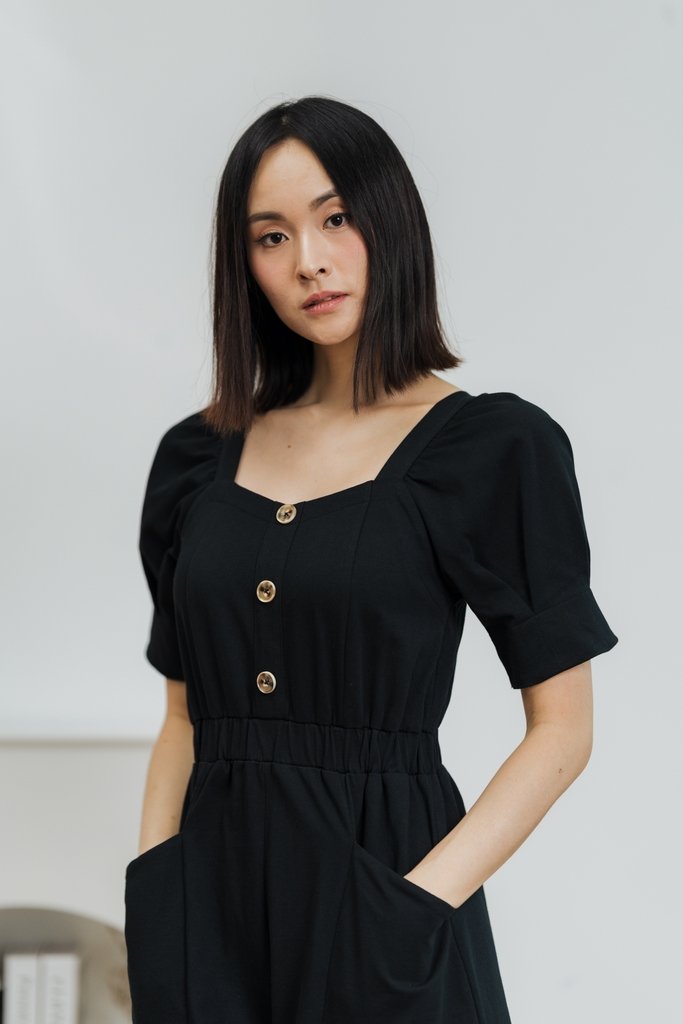 Kendall Pocket Romper in Black (XS)