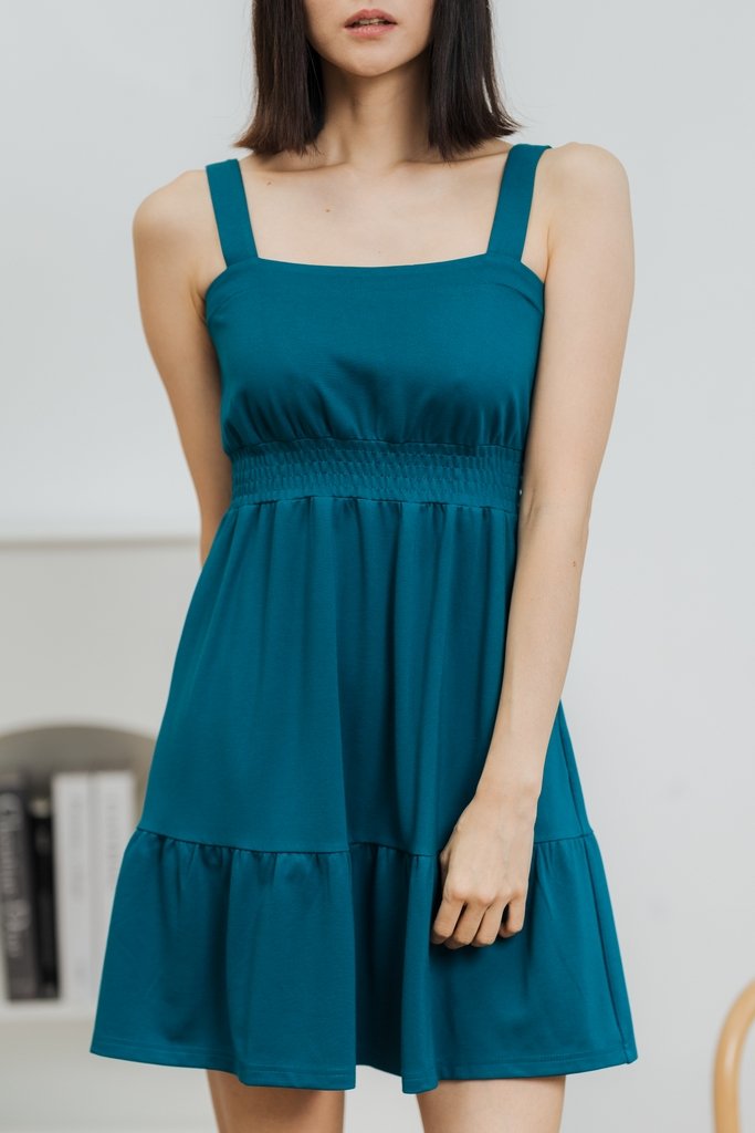 Kieva Smocked Waist Cotton Dress in Teal (L)