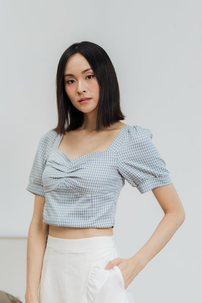 Jadri Checkered Crop Top in Blue (XS)