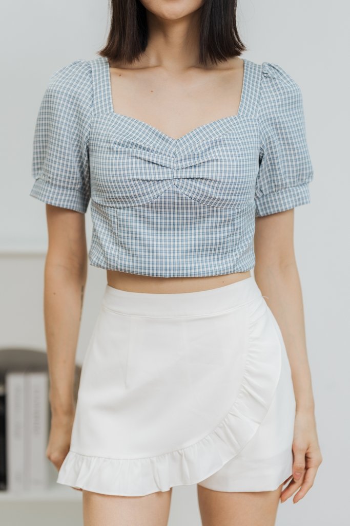 Jadri Checkered Crop Top in Blue (XS)