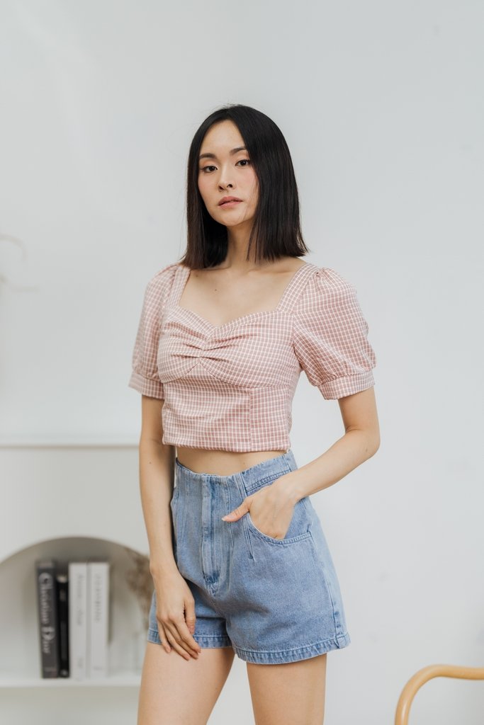 Jadri Checkered Crop Top in Mauve Pink (XS)