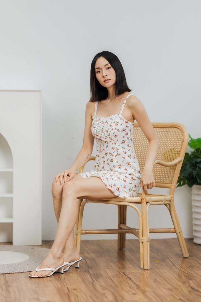 Danna Pleated Floral Dress in White