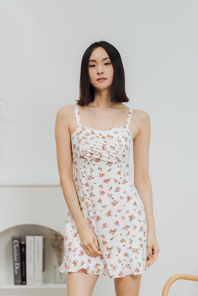 Danna Pleated Floral Dress in White