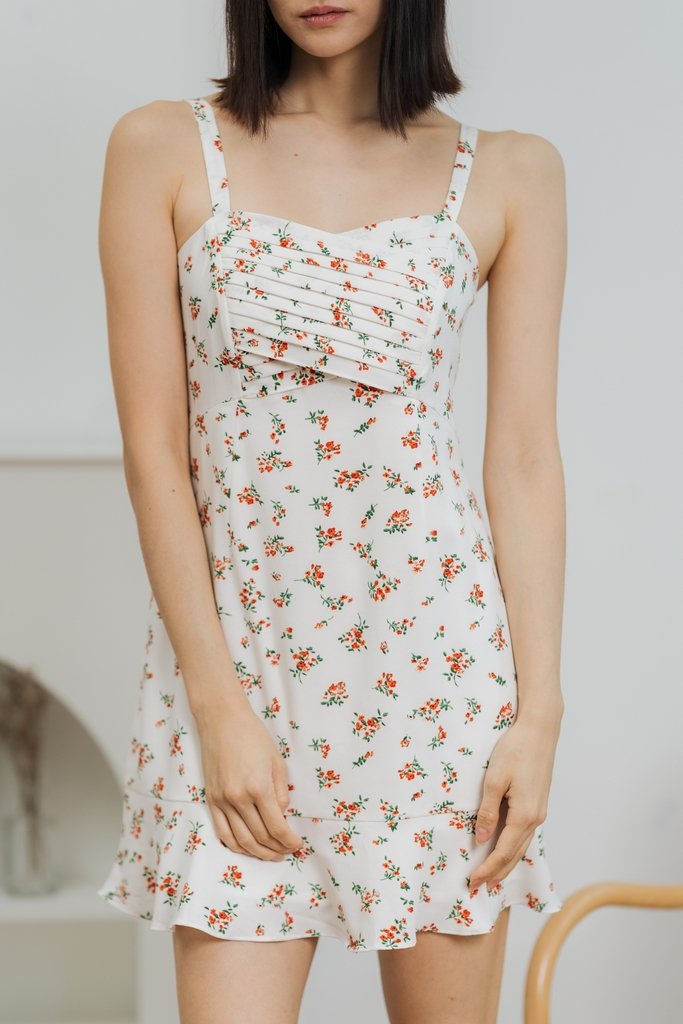 Danna Pleated Floral Dress in White