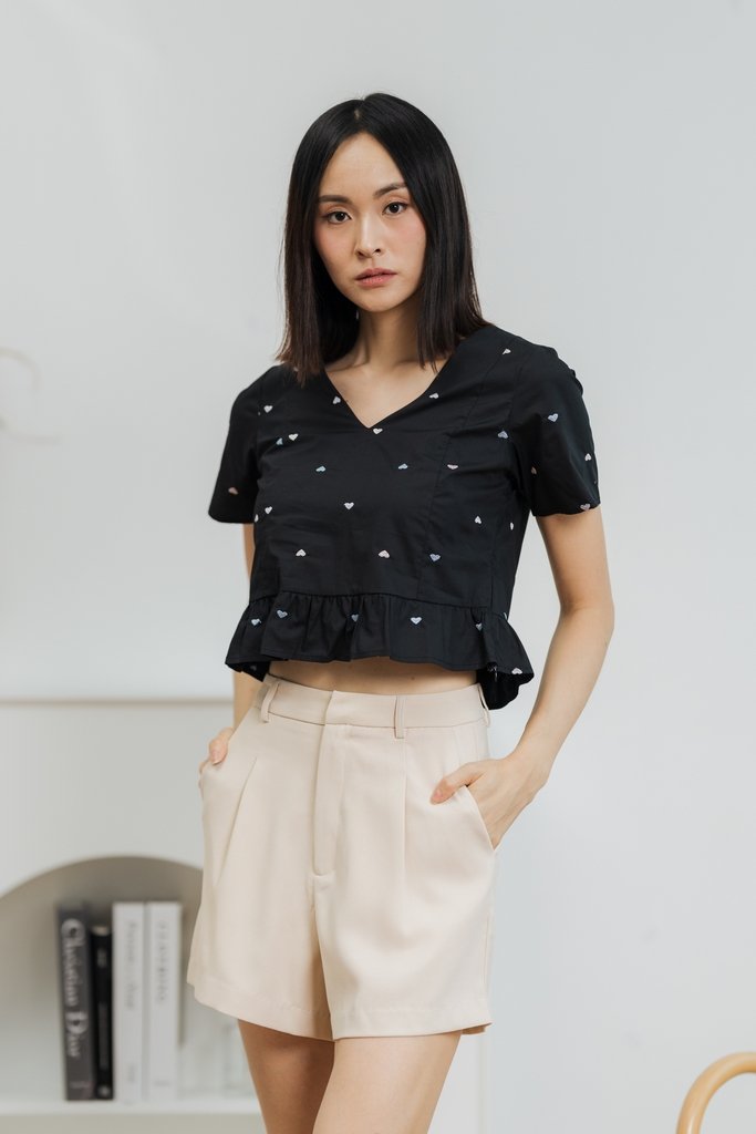 Gigi Hearts Embroidered Top in Black (XS)
