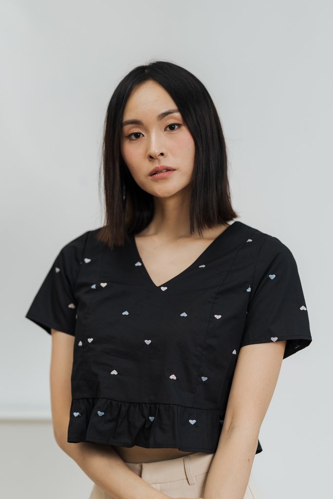 Gigi Hearts Embroidered Top in Black (XS)