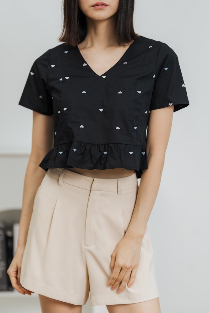 Gigi Hearts Embroidered Top in Black (XS)