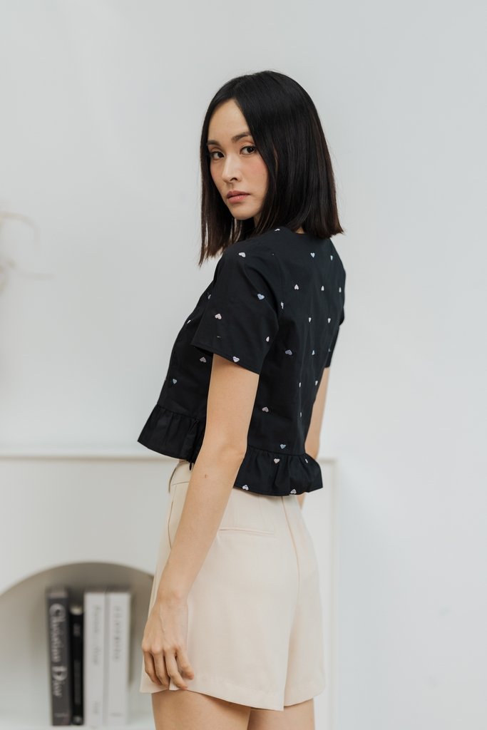 Gigi Hearts Embroidered Top in Black (XS)