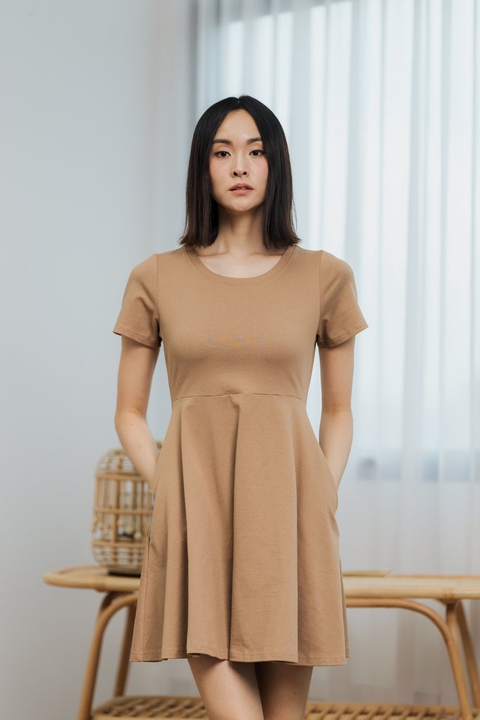Eleni Cotton Skater Dress in Brown (XS)