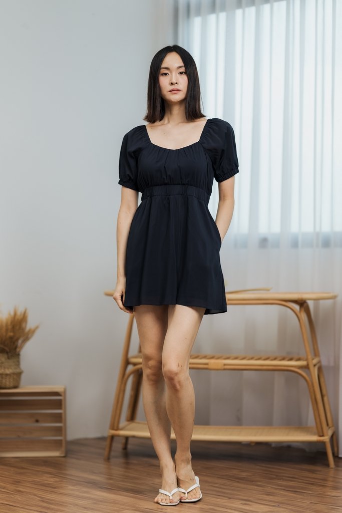 Remy Ruched Dress Romper in Navy (XS)