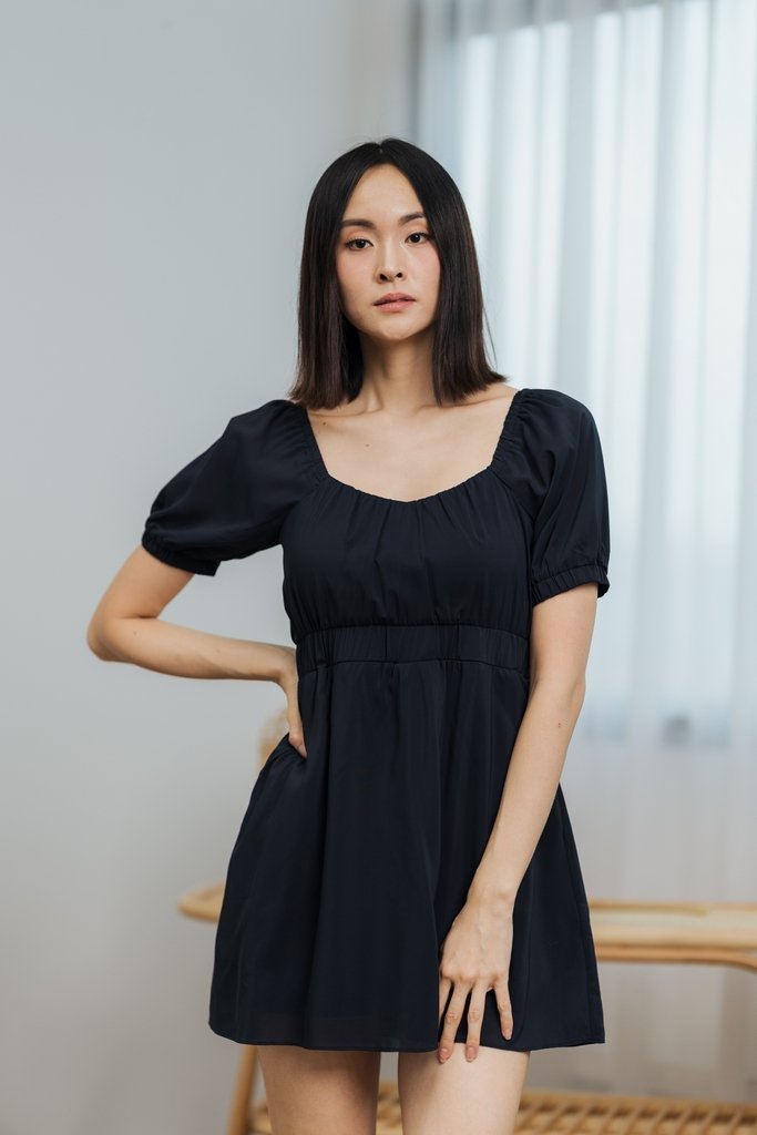 Remy Ruched Dress Romper in Navy (XS)