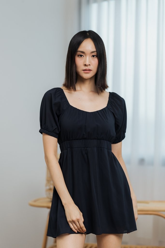 Remy Ruched Dress Romper in Navy (XS)